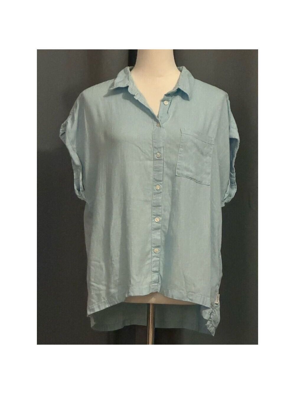 Orvis Women's L Blue Short Sleeve Button-Up Shirt Casual Summer Top